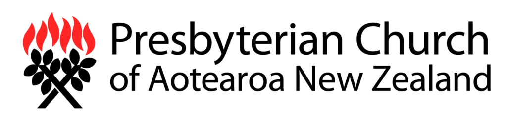 Presbyterian Church of Aotearoa New Zealand and an image of a bush with flames above.