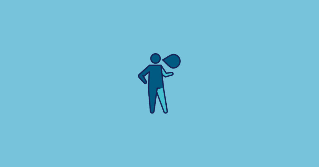 Graphic of a person talking, showing a speech bubble.