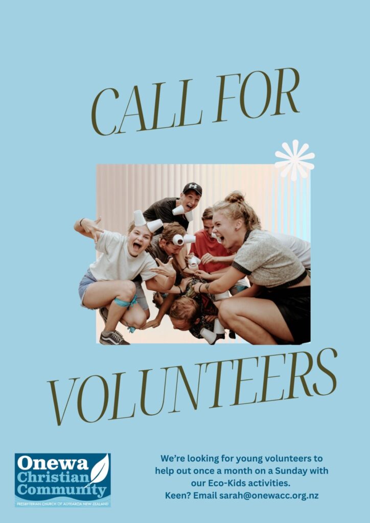 We're looking for young volunteers to help us out once a month at our Eco Kids events at 172 Hinemoa Street, Birkenhead. Email sarah@onewacc.org.nz for more information