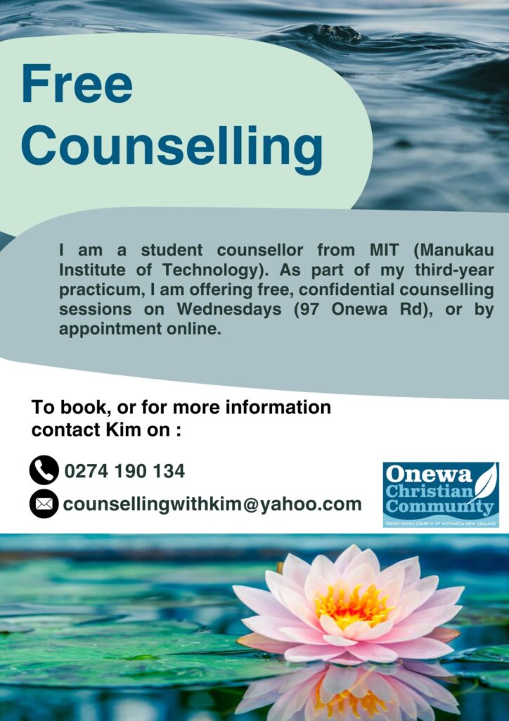Free Counselling with Kim, a third year student on placement. Contact details are counsellingwithkim@yahoo.com . Counselling starts on Wednesdays from 11th Feb 2026