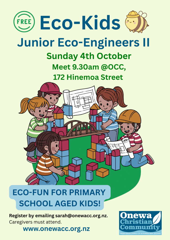 poster advertising Eco Kids Junior engineers event on Sunday 4th October 9.30 am at 172 Hinemoa Street